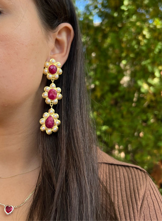 Ruby X Pearl Drop Earrings