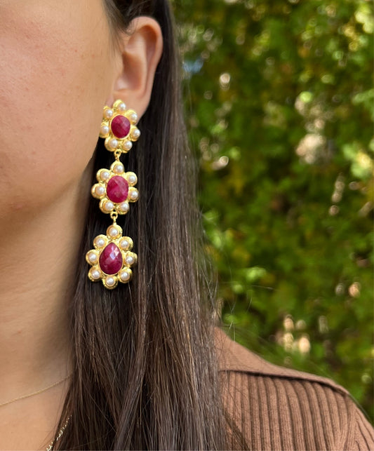 Ruby X Pearl Drop Earrings