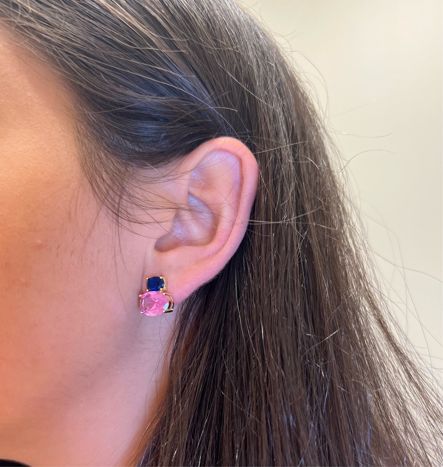 Double Oval Blue X Pink Sapphire Earrings