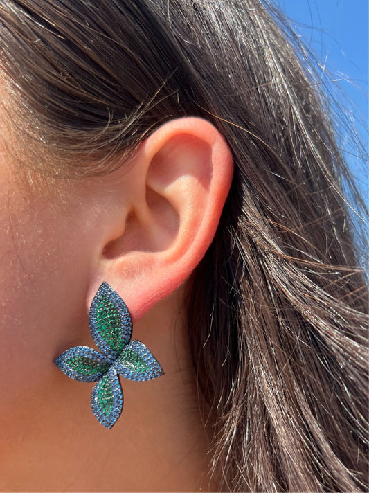 CJ Blue Turquoise x Green Flower Earrings
