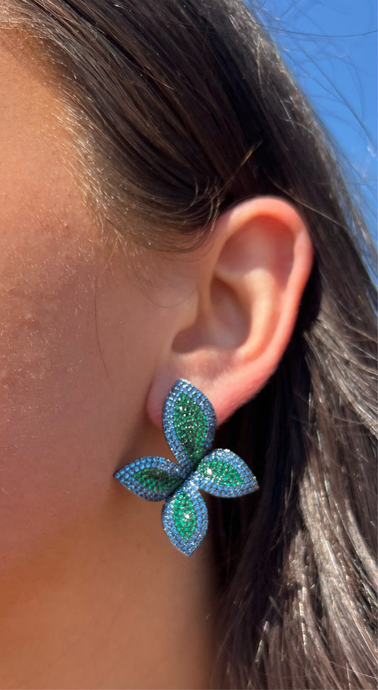 CJ Blue Turquoise x Green Flower Earrings