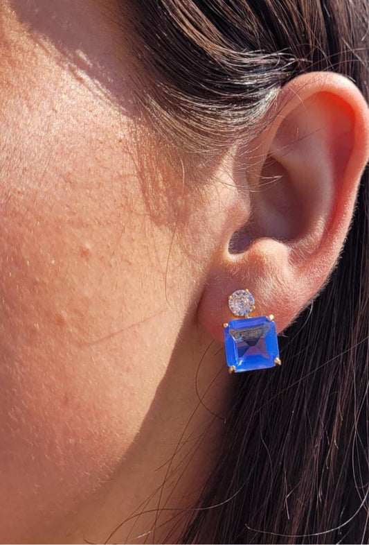 Colored (Pink/Blue) Squared Stud Earrings