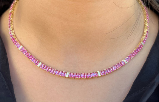 Pink Sapphire Oval Tennis Necklace