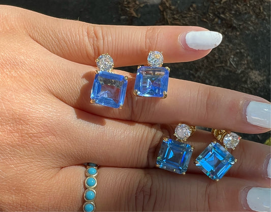 Colored (Pink/Blue) Squared Stud Earrings