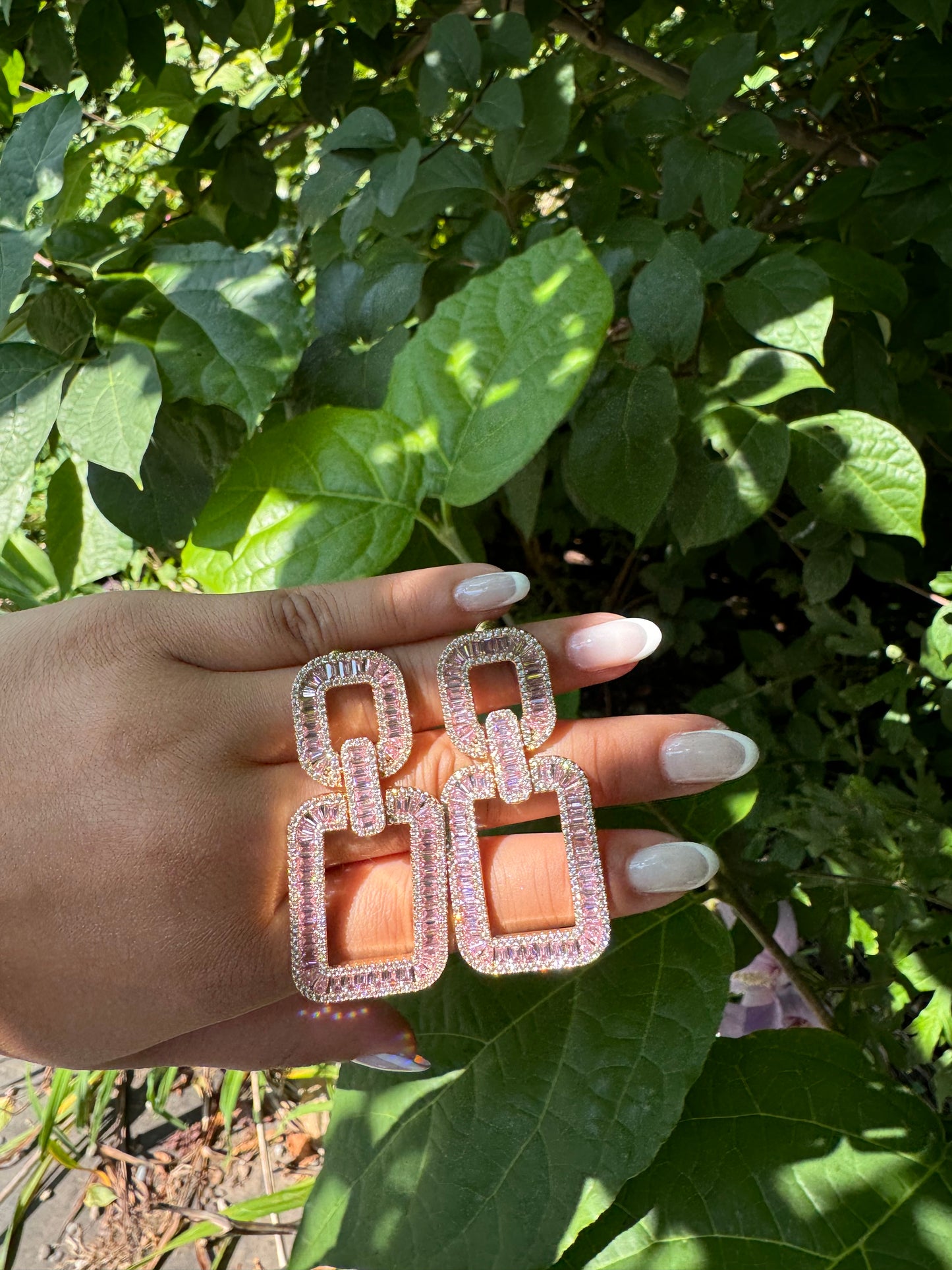 Pink Sapphire Squared Hanging Earrings