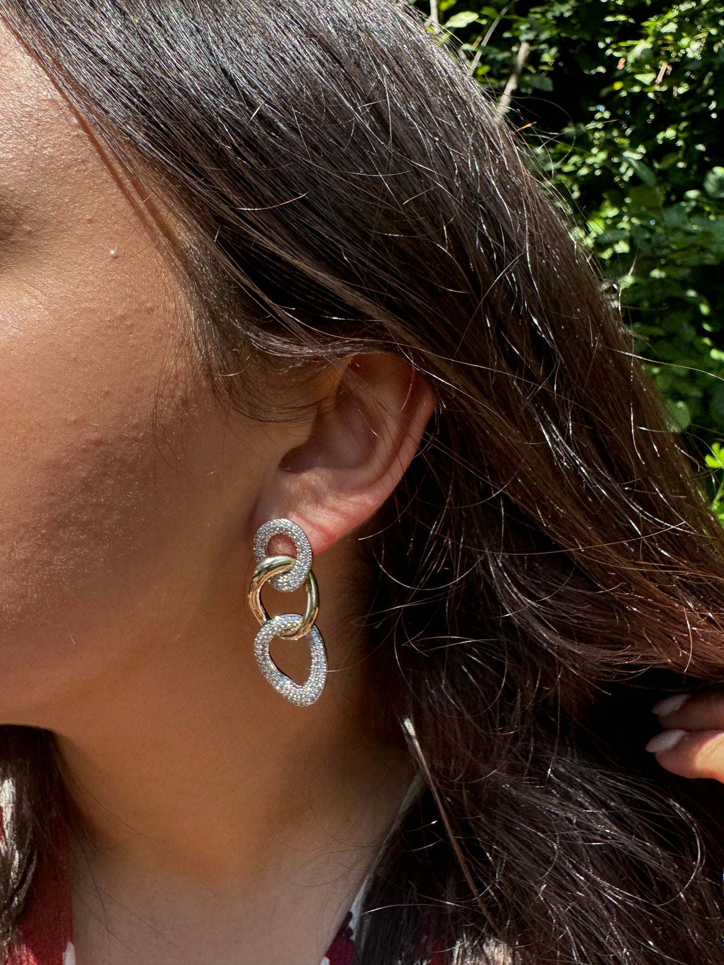 Chain Earrings with CZ Center