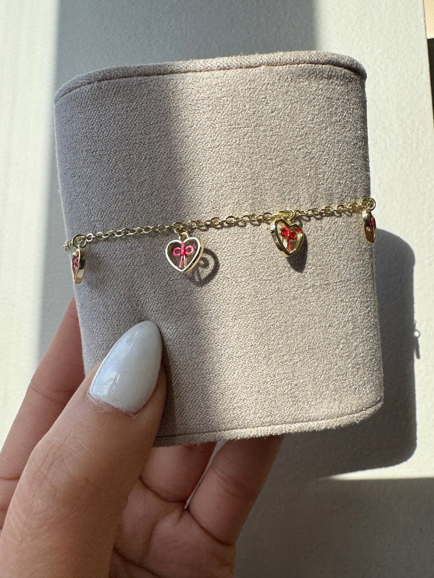 Red Ribbon Enamel Heart Charm Bracelet