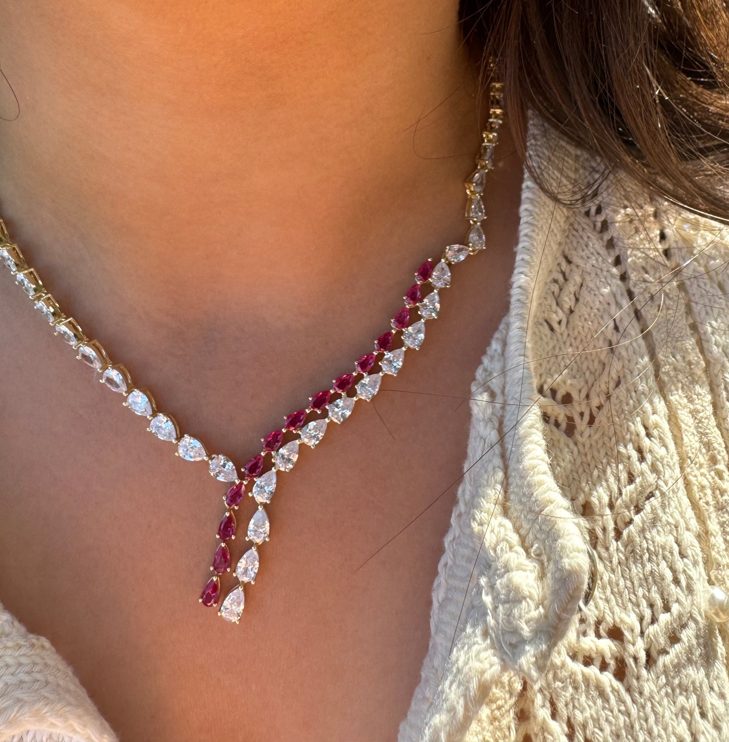 Ruby Tennis Waterfall Necklace