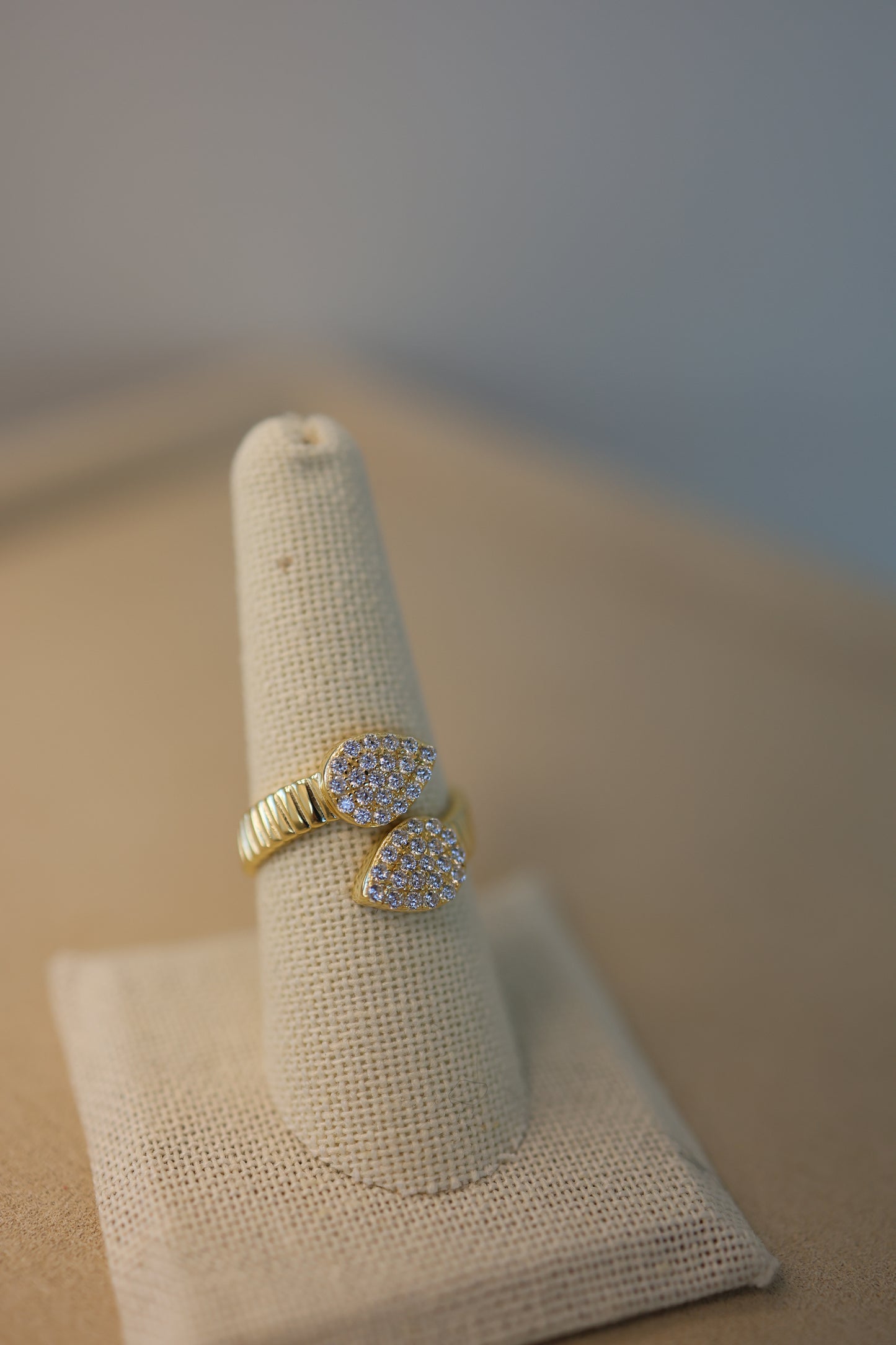 Cross over Pave Teardrop Ring