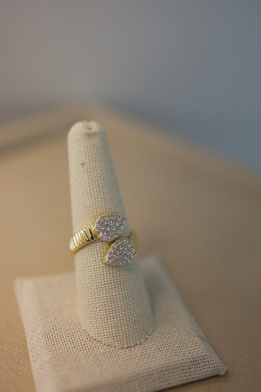 Cross over Pave Teardrop Ring