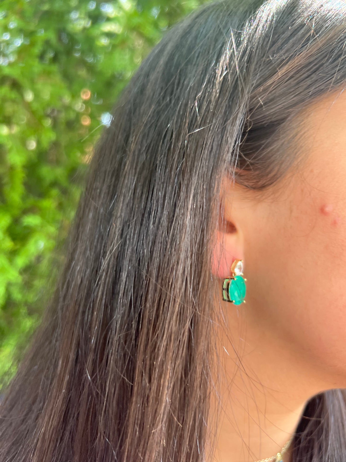 Smokey Green Topaz Oval Hanging Stud Earrings