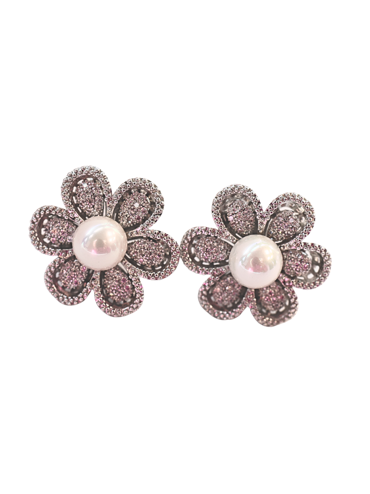 Pave Pearl Floral Stud Earrings