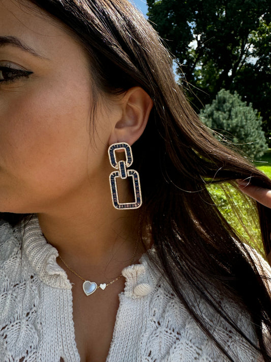 Blue Squared Hanging Earrings