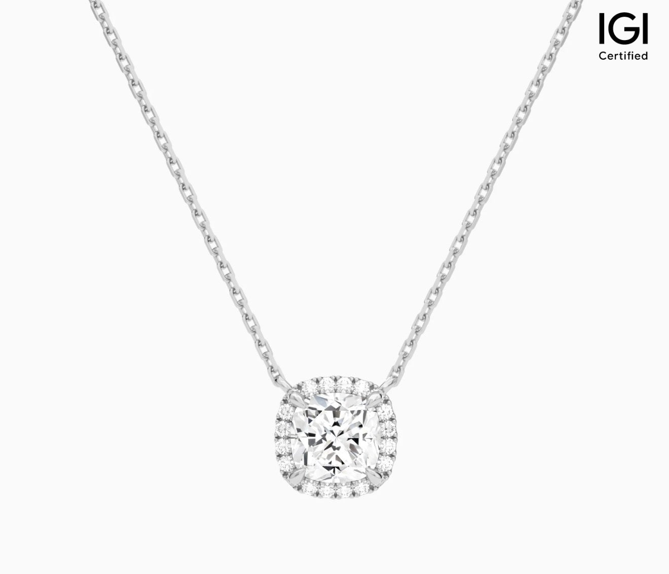 14KT Cushion Halo Lab Diamond Necklace