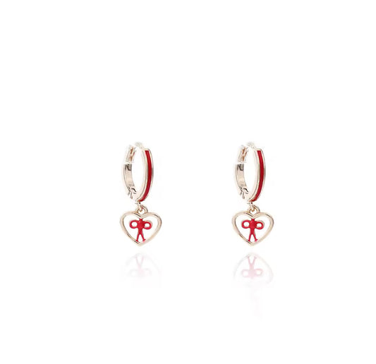 Red Ribbon Enamel Heart Hoop Earrings