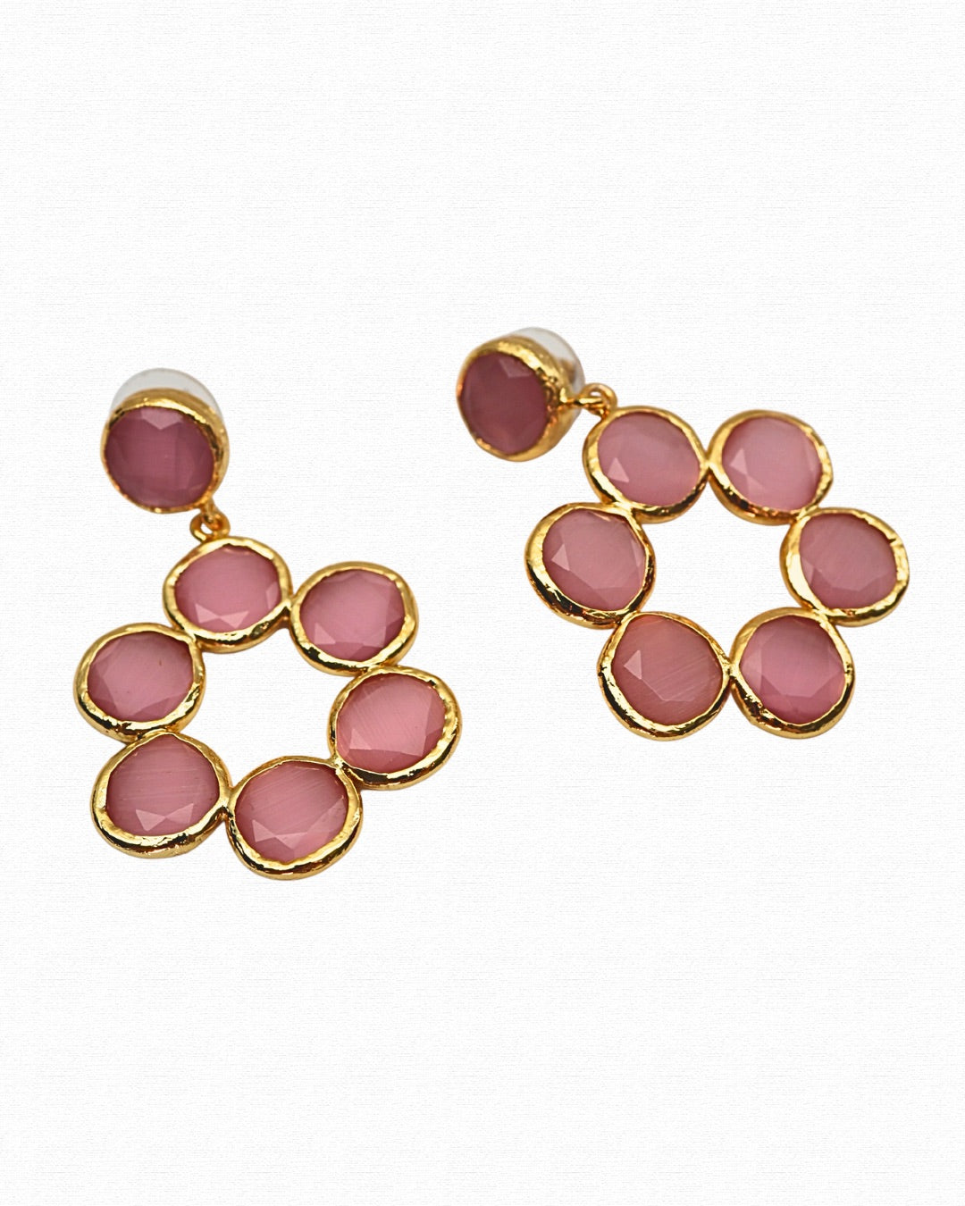 Pink Round Stoned Earrings