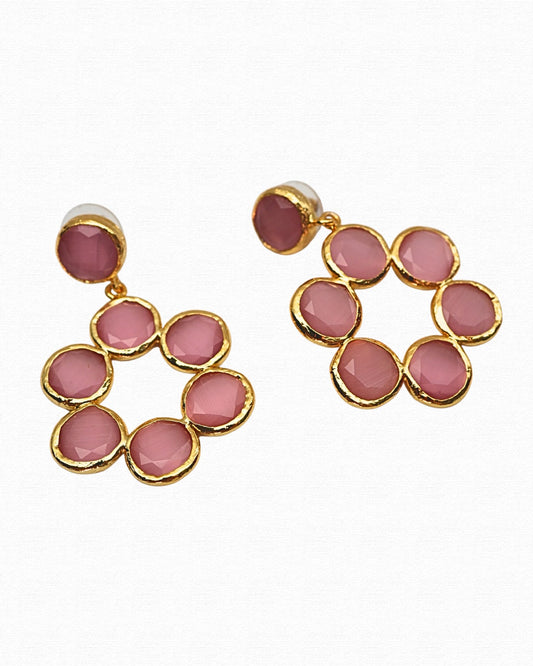 Pink Round Stoned Earrings