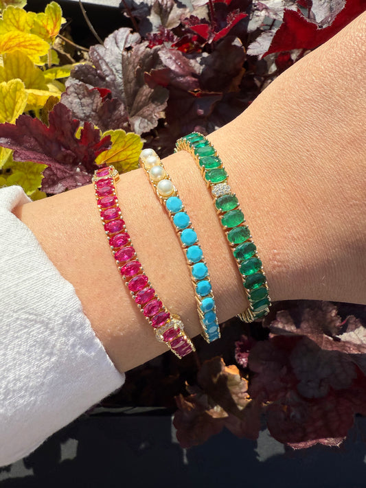 Turquoise x Pearl Tennis Bracelet