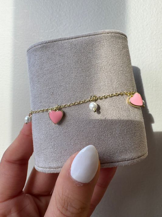 Pink Hearts x Pearls Charm Bracelet