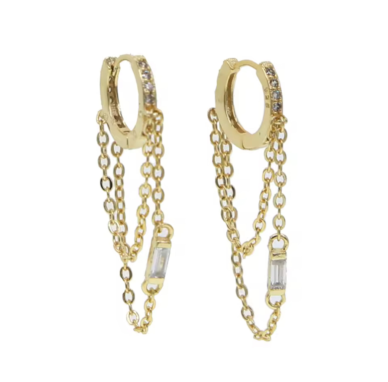 Double rectangle chain hoop earring