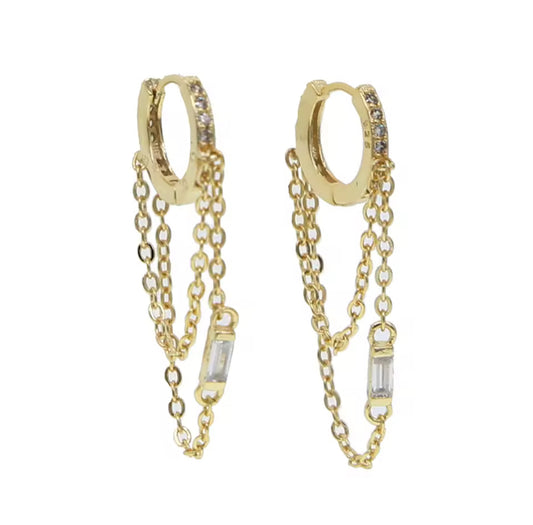 Double rectangle chain hoop earring