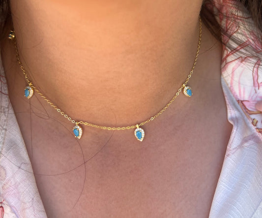 Turquoise Hanging Tear Drop Choker Necklace