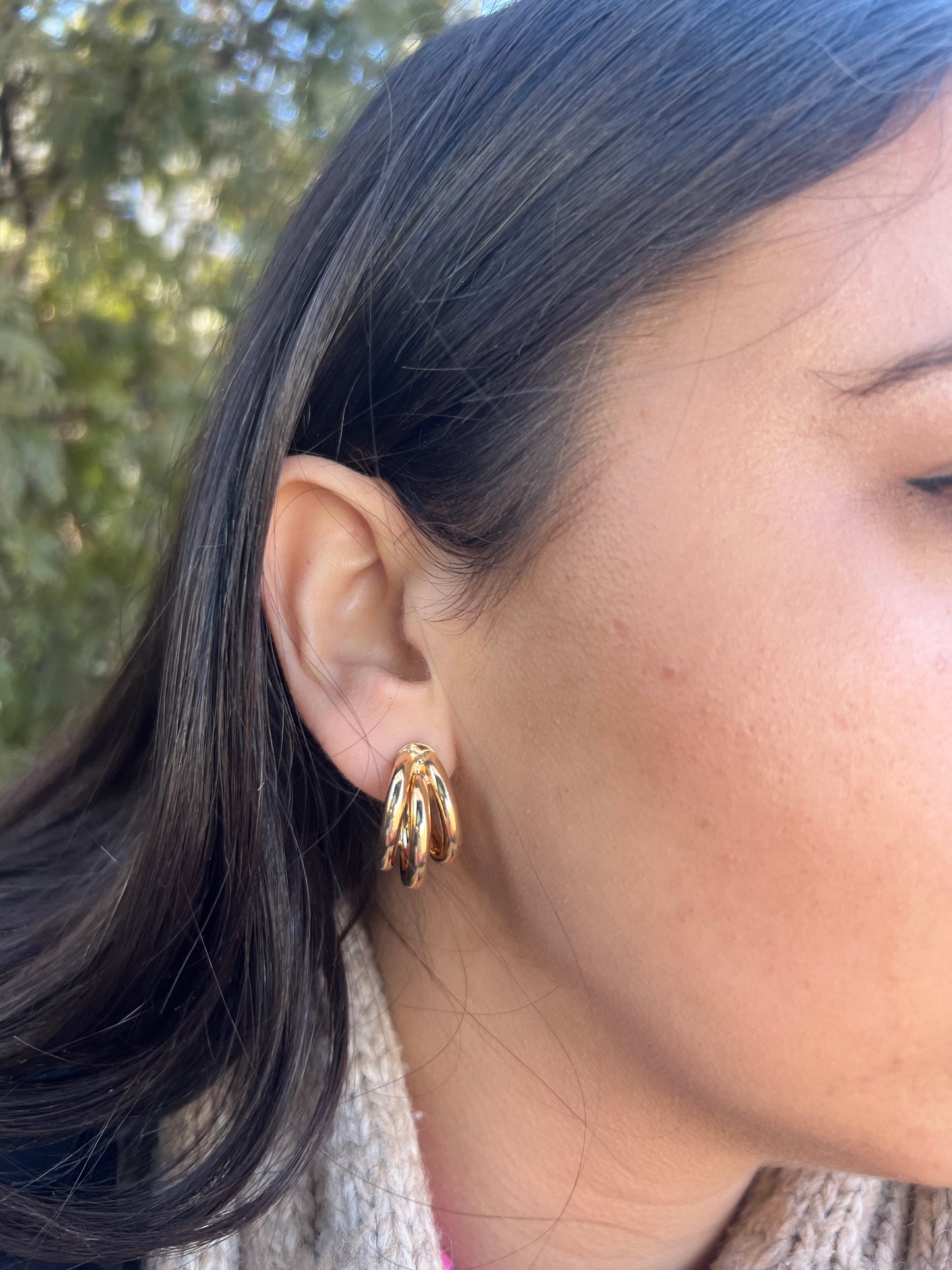 Triple Hoop Medium Chunk Earrings