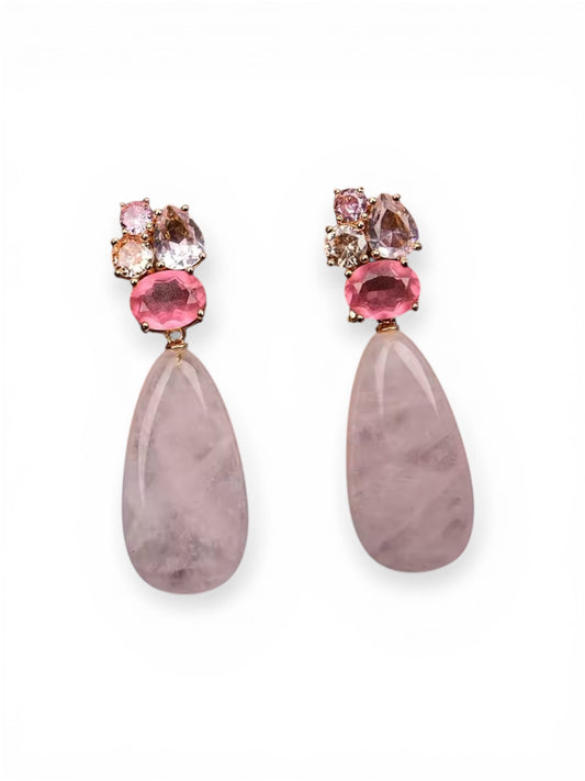Pink Quartz Cluster Earrings