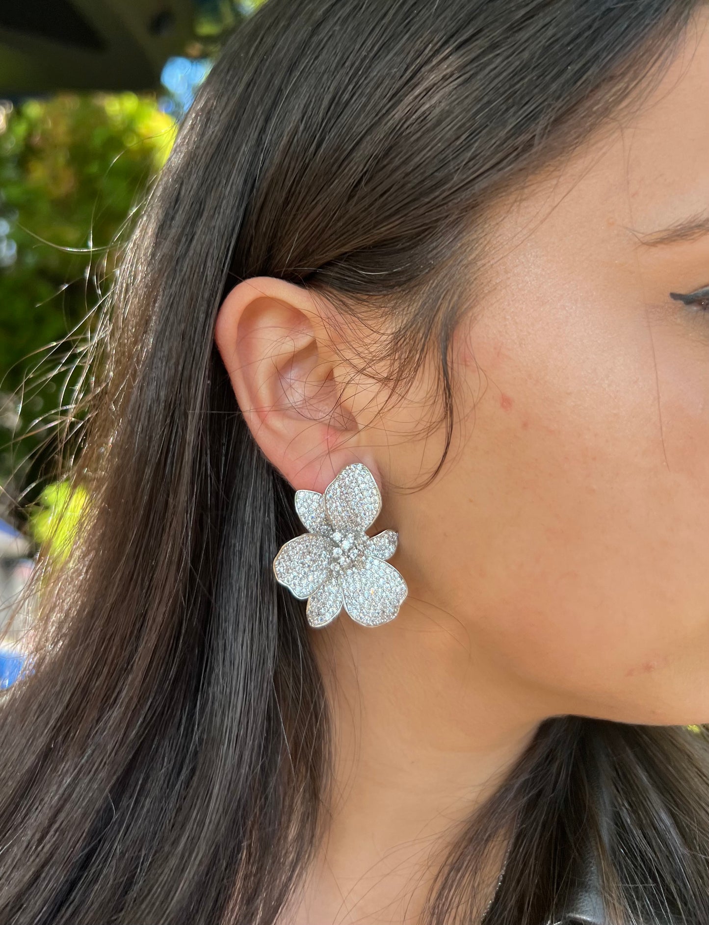 Pink Cz flower Statement Earrings