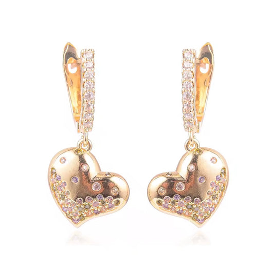 Heart Huggies Cluster CZ Earrings