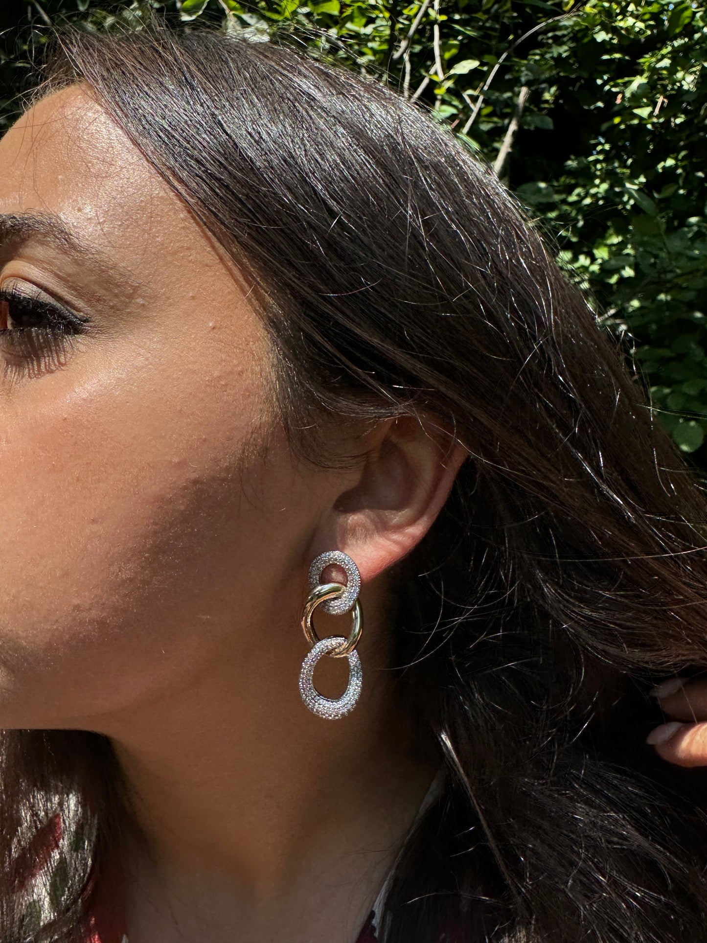 Chain Earrings with CZ Center