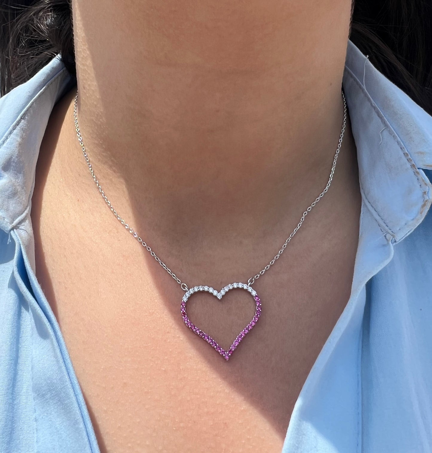 Pink x Gems Silver Heart Necklace