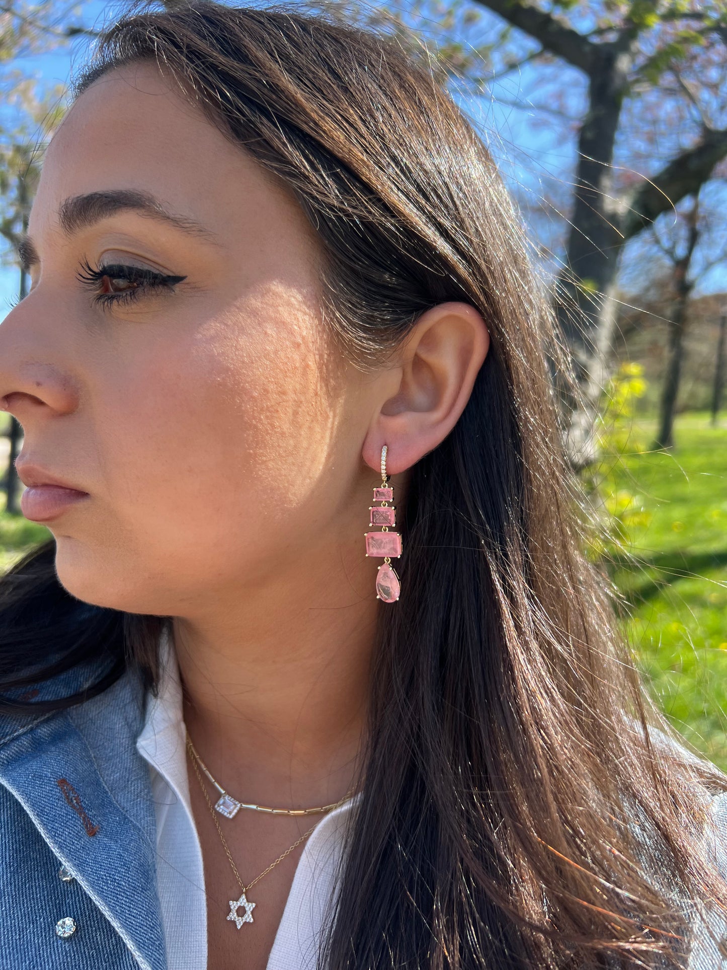 Shaped Pink Smokey Quartz Earrings