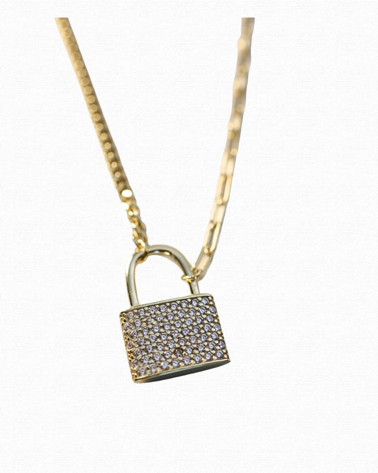 Lock necklace with Cuban & Paper clip chain