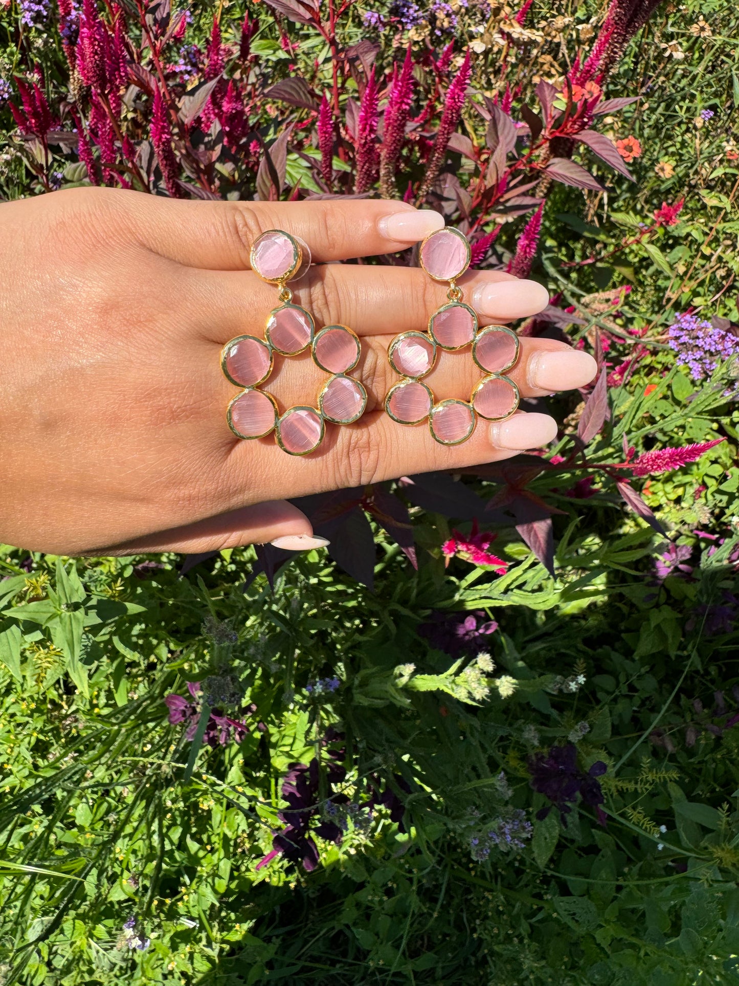 Pink Round Stoned Earrings