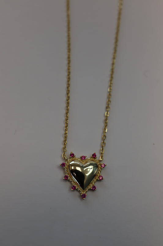 Puff Pink Heart Necklace