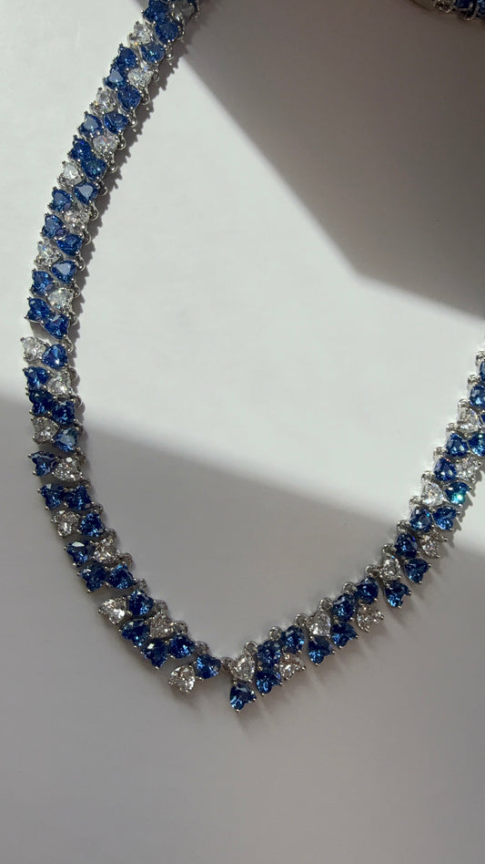Sapphire Heart Tennis Necklace