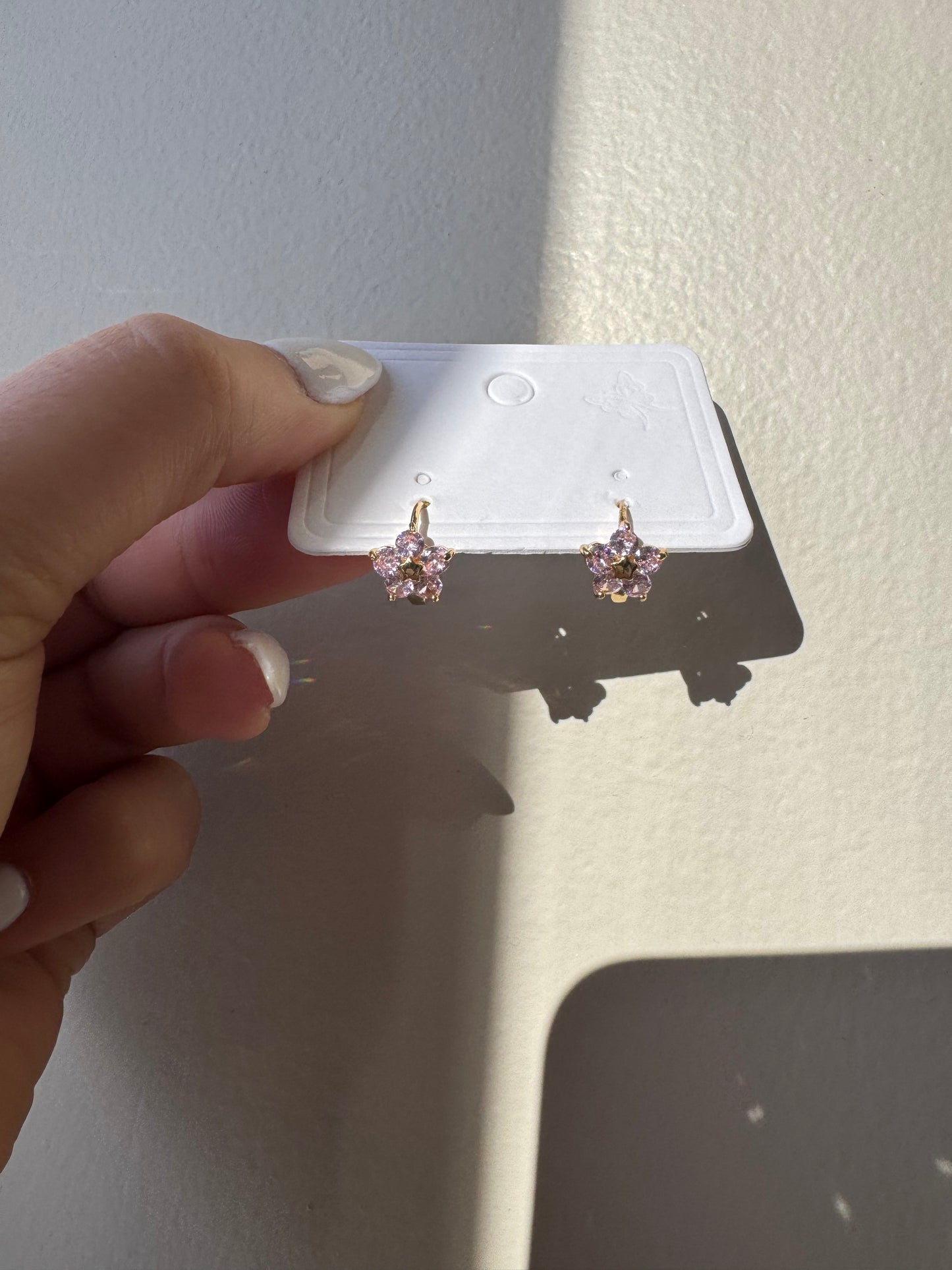 Pink Flower Huggie Earrings