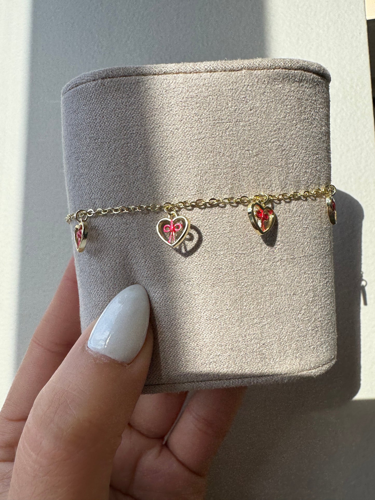 Red Ribbon Enamel Heart Charm Bracelet