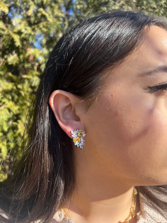 Yellow Topaz x CZ Clustered Earrings