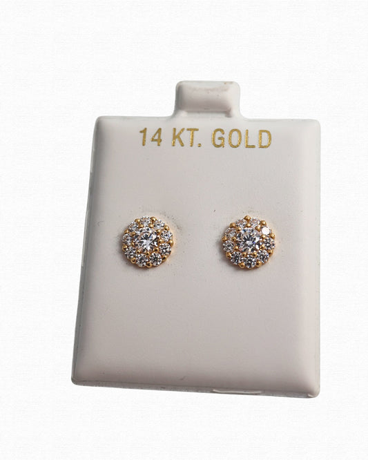 14K Floral Pave Stud Earrings