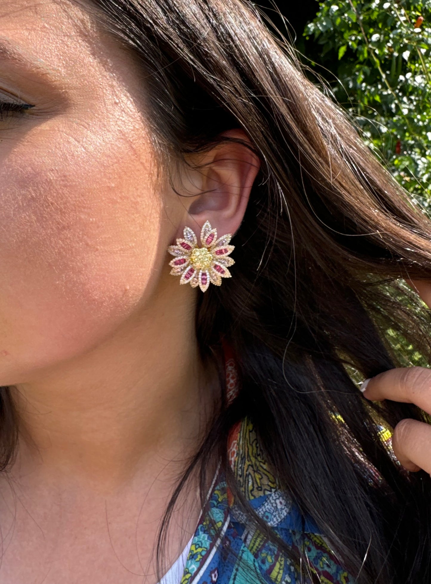 Two Toned Pink Flower Earrings