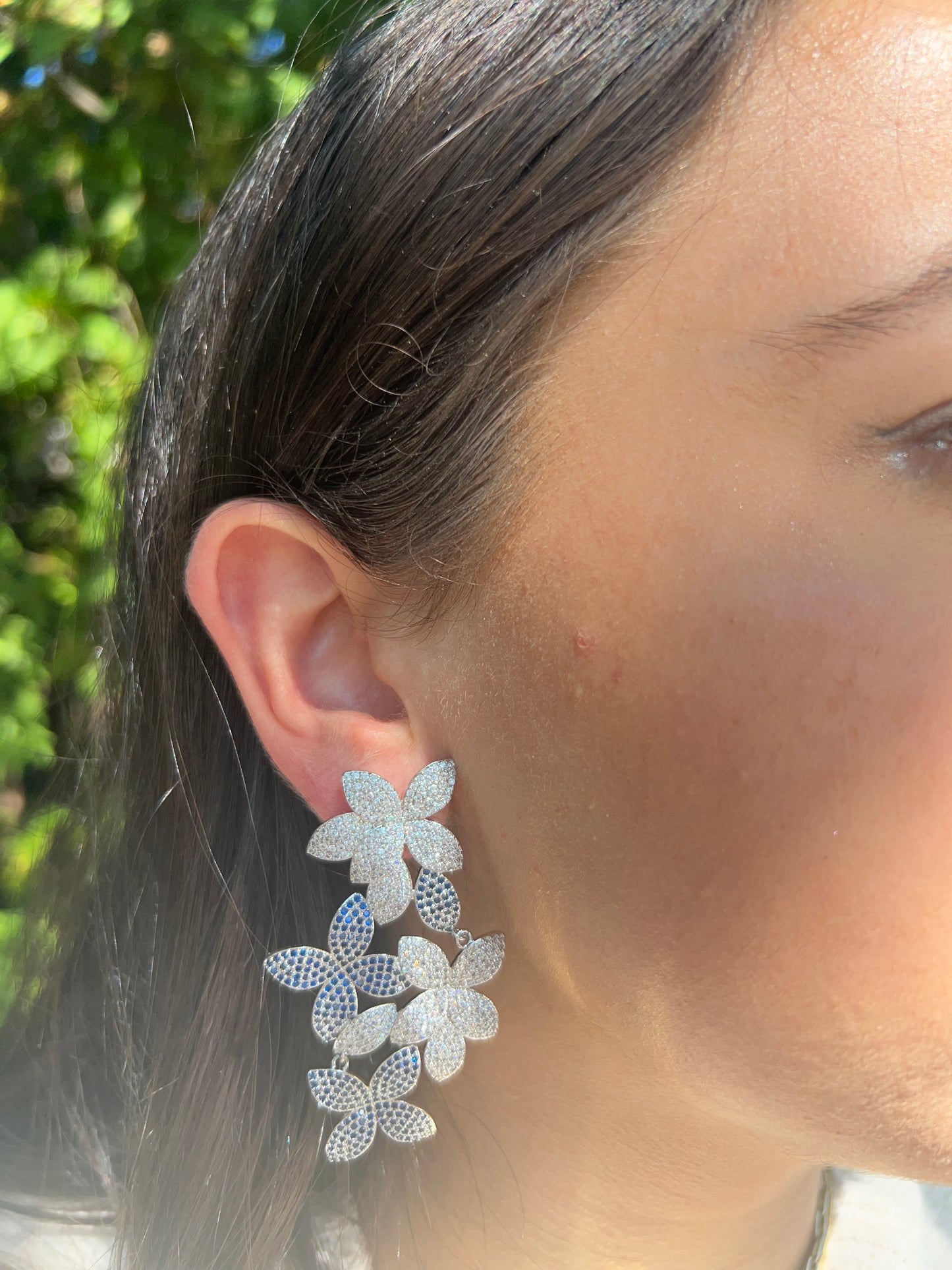 Floral Blue CZ Earrings