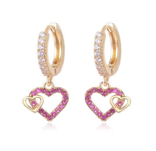 Heart huggie hanging earrings