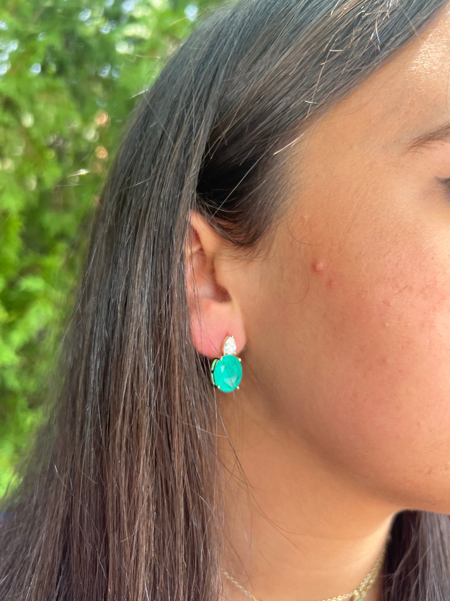 Smokey Green Topaz Oval Hanging Stud Earrings