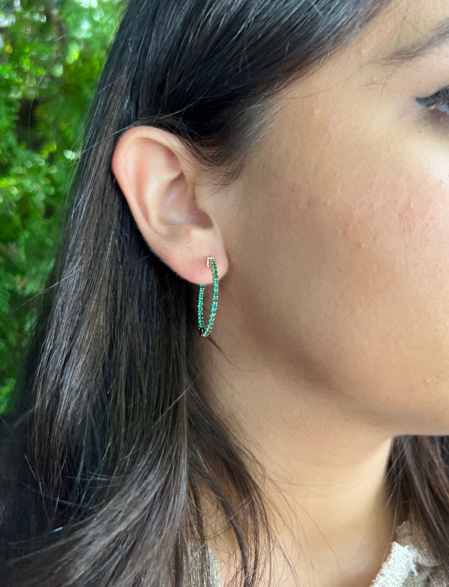 Rose Gold X Green Hoop Earrings