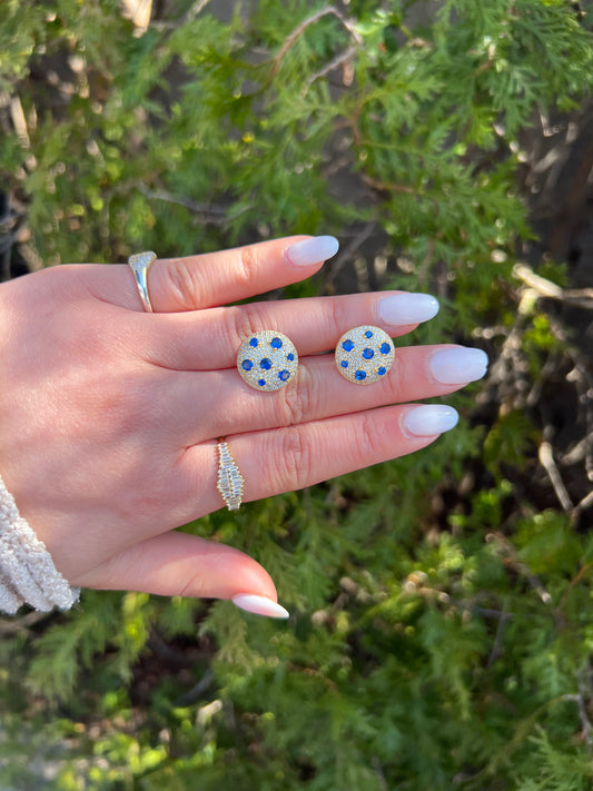 Bedazzled Stud Earrings (Ruby/Blue)