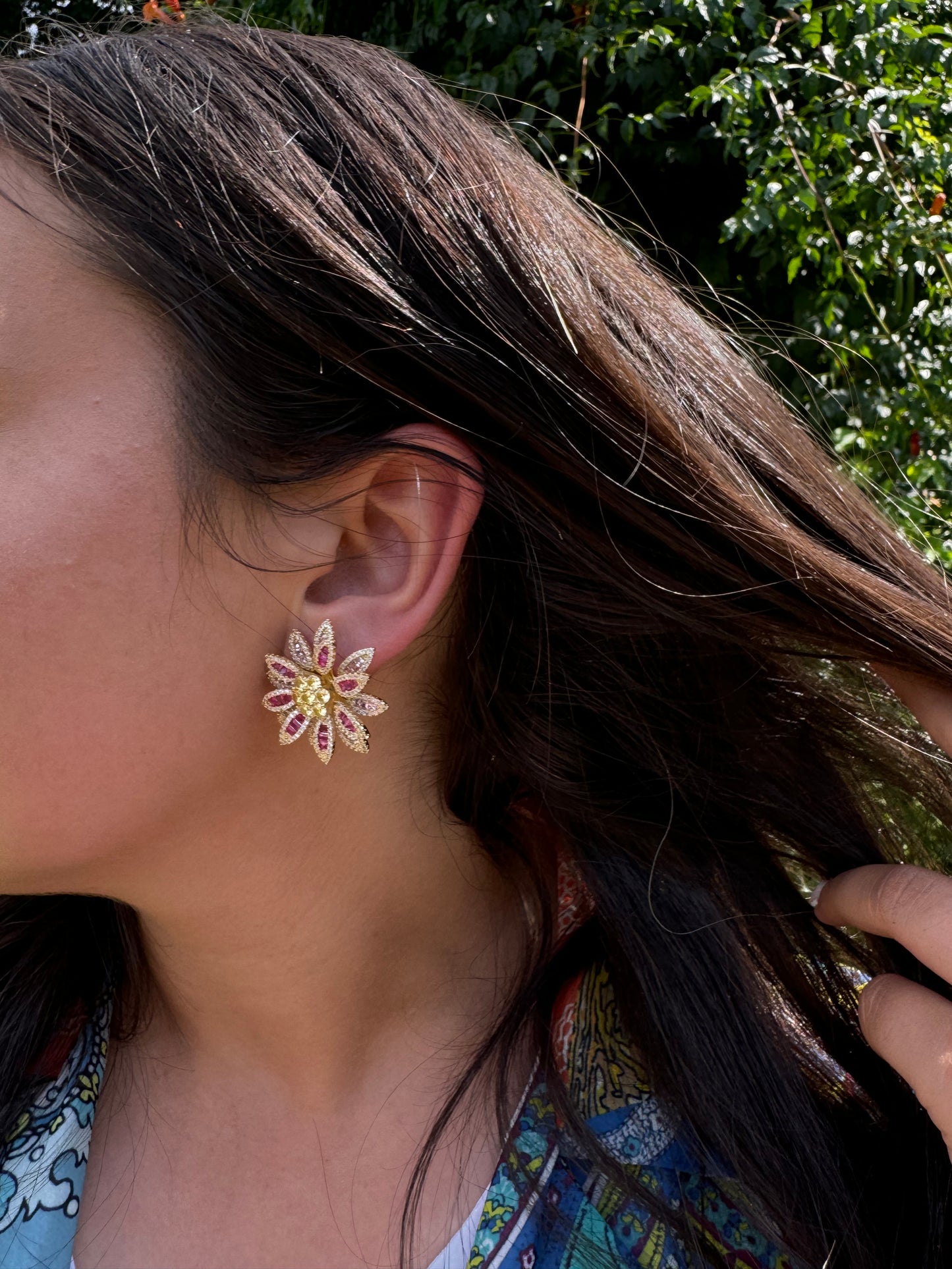 Two Toned Pink Flower Earrings