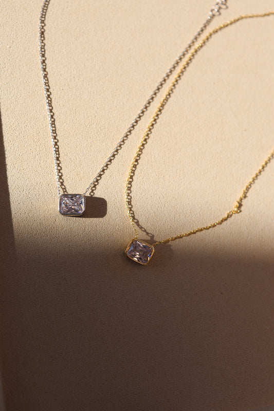 Bezel Emerald Solitaire Floating Necklace