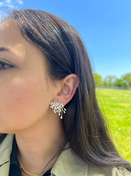 Cluster Pearl Sparkling Earrings